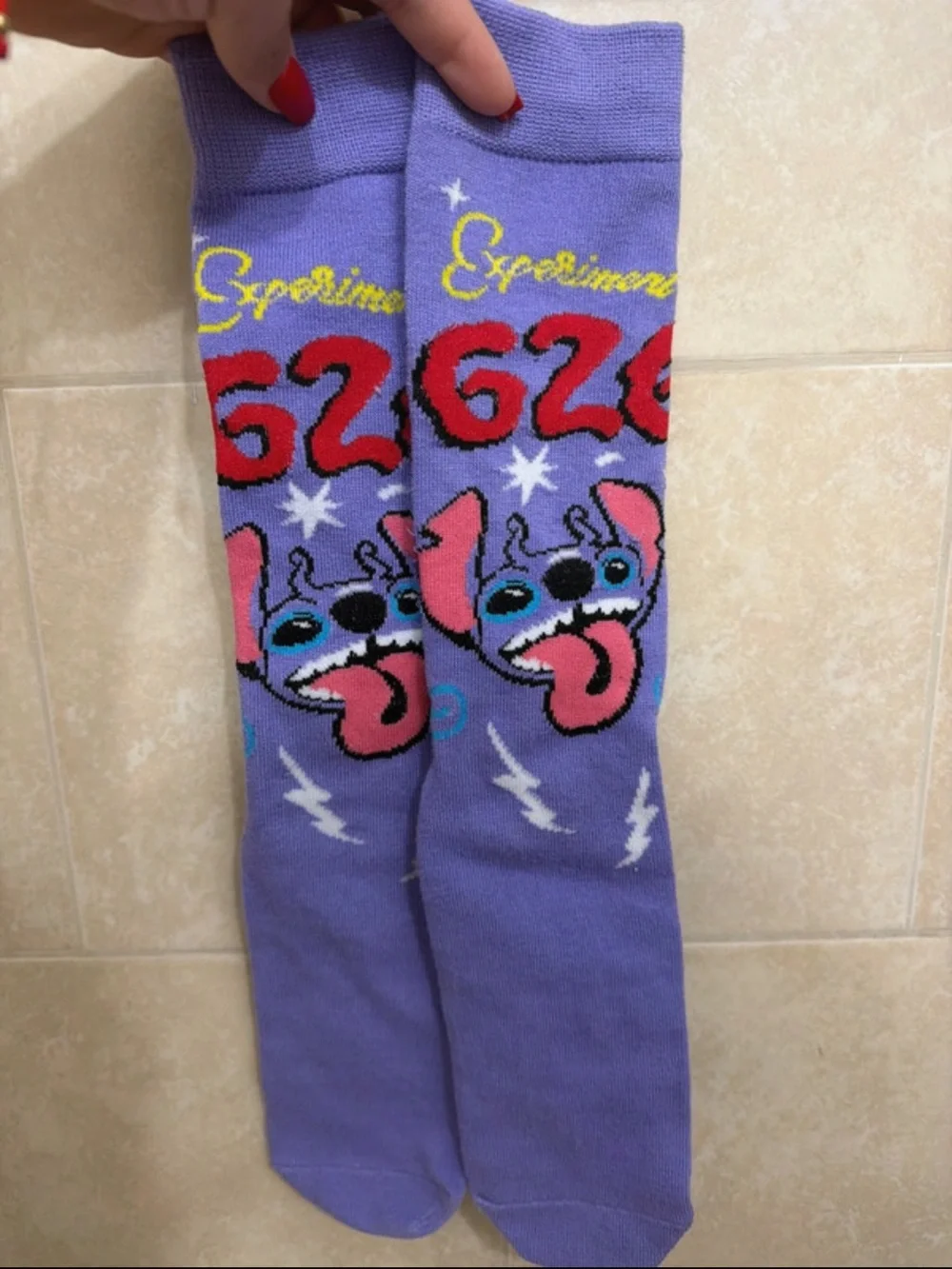 Stitch's Purple Kids Character Socks with Red and Yellow Accents